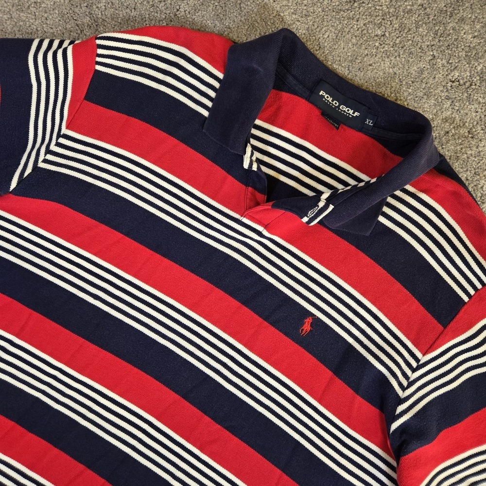 Polo Golf Ralph Lauren Vintage Shirt Mens XL Red Blue‎ White Striped Polo